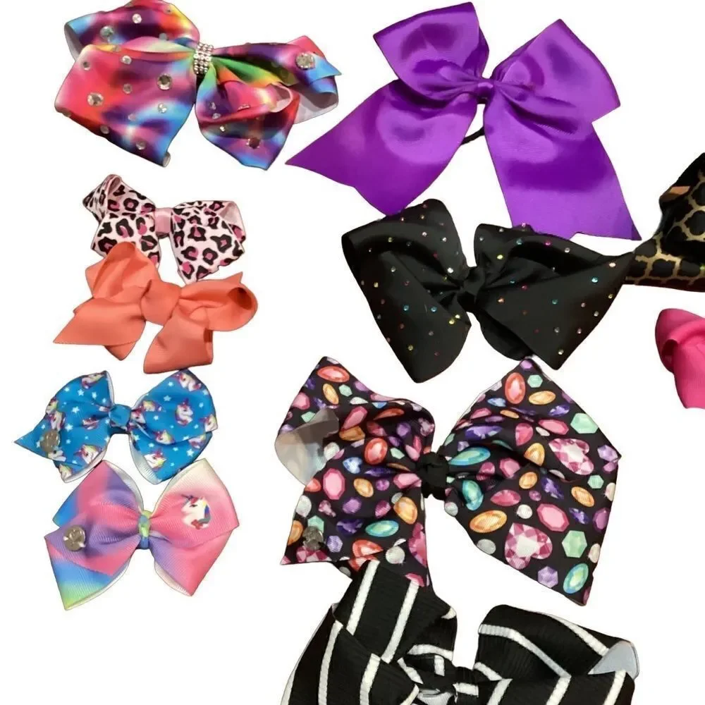 Bundle of homemade Colorful Hair Accessories Bows and Hair Clips Ties Scrunchie